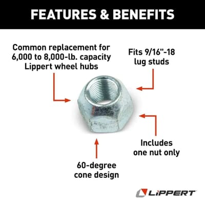 Lippert® 60° Cone Trailer Lug Nut - 9/16"-18