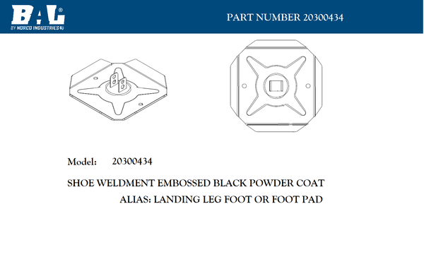 BAL RV Foot Pad (Shoe) for Fifth Wheel Landing Leg Embossed