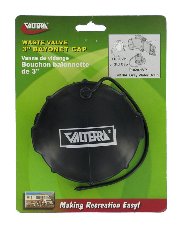 Valterra Waste Valve Cap, 3″ Bayonet, Black, Carded