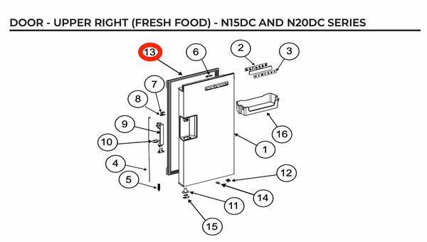 Norcold Fresh Food Door Gasket 641330 (Fits N20DC)