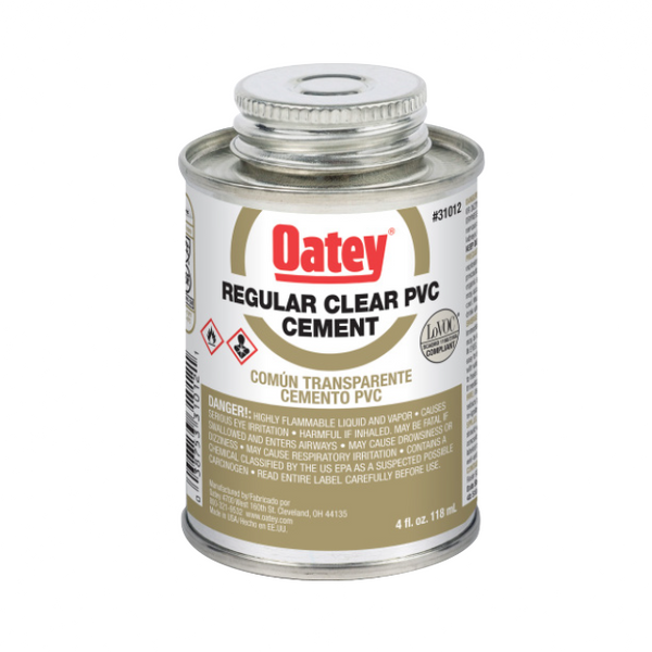Oatey Regular Clear PVC Cement 4 Oz