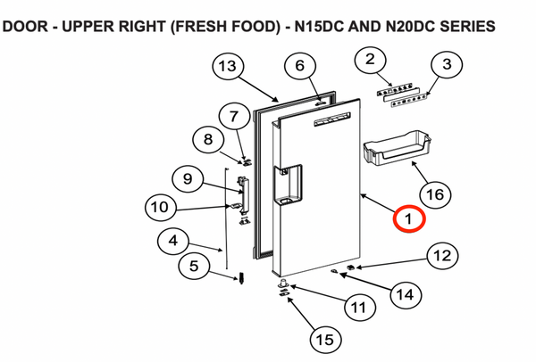 Norcold Upper Right Door Assembly 641324 (Fits N15DC)