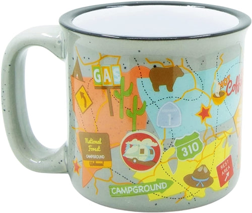 Camp Casual Travel Map Design Ceramic Coffee Mug, 15 oz., CC