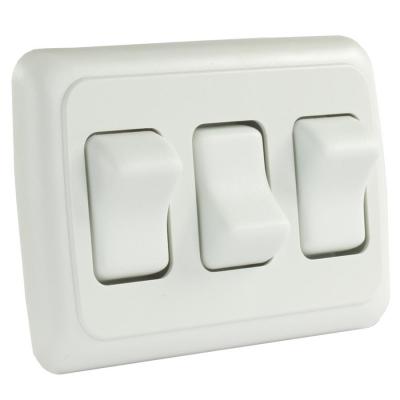 JR Products Triple Rocker Switch Assembly w/Bezel, White