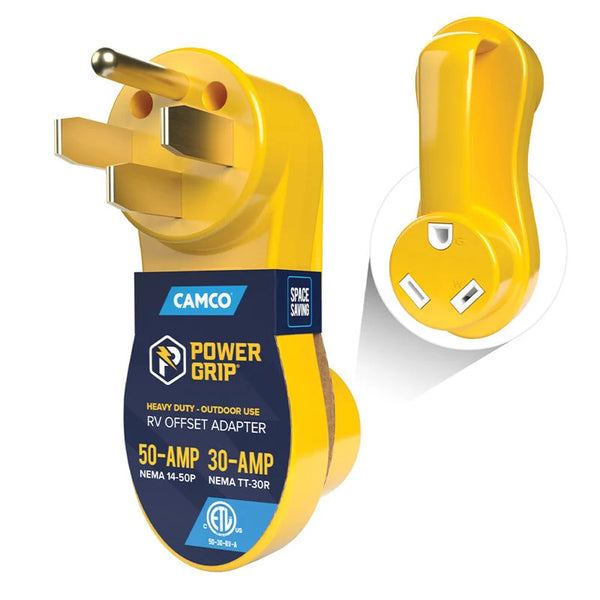 Camco Power Grip Electrical Offset Adapter - 50 amp to 30