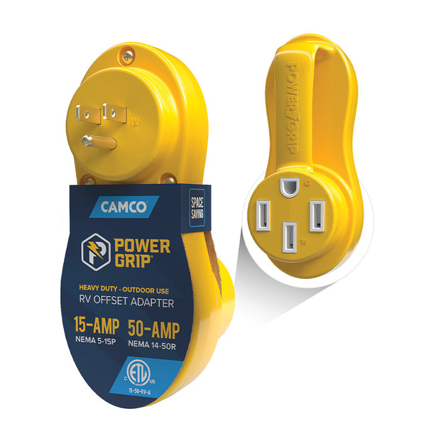 Camco Power Grip Electrical Offset Adapter - 15 amp to 50