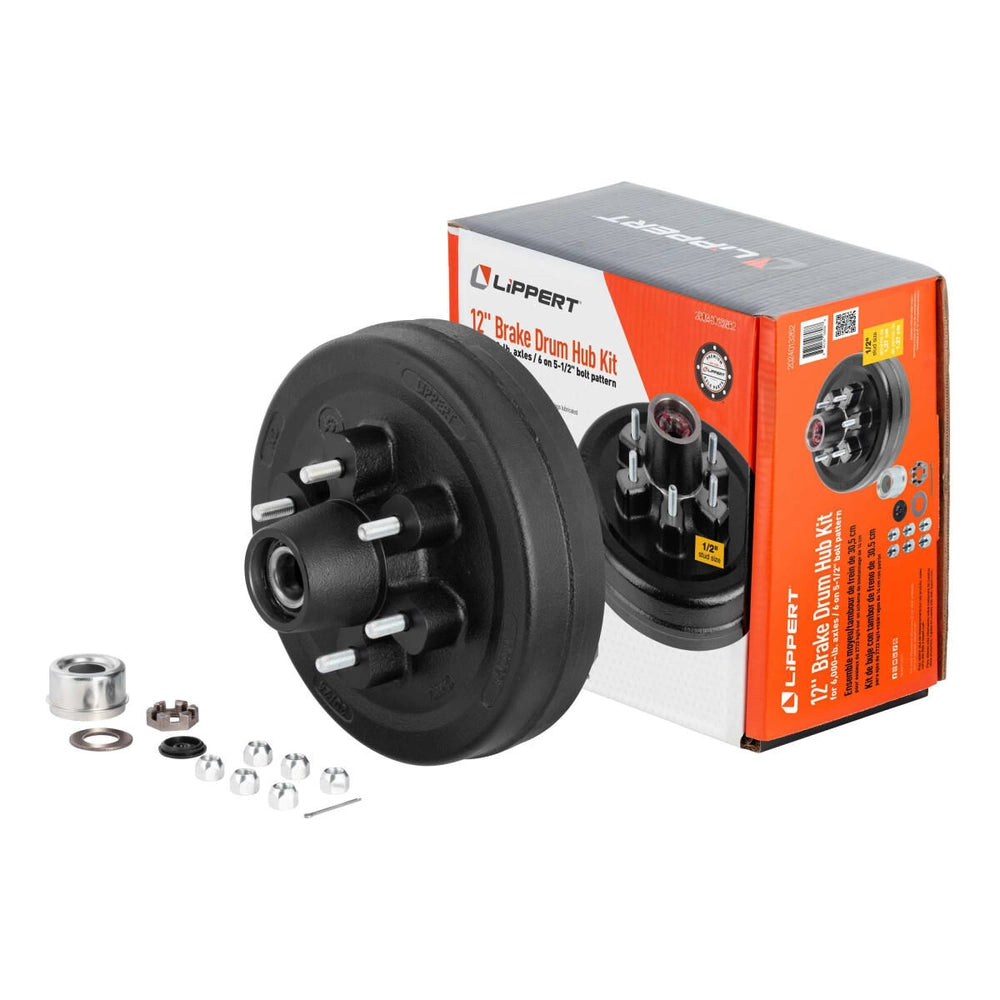 Lippert 12" Brake Hub Complete Kit with Installed Bearings - 6,000-lb. Axles, 6 on 5-1/2" Bolt Pattern, 1/2" Stud Size