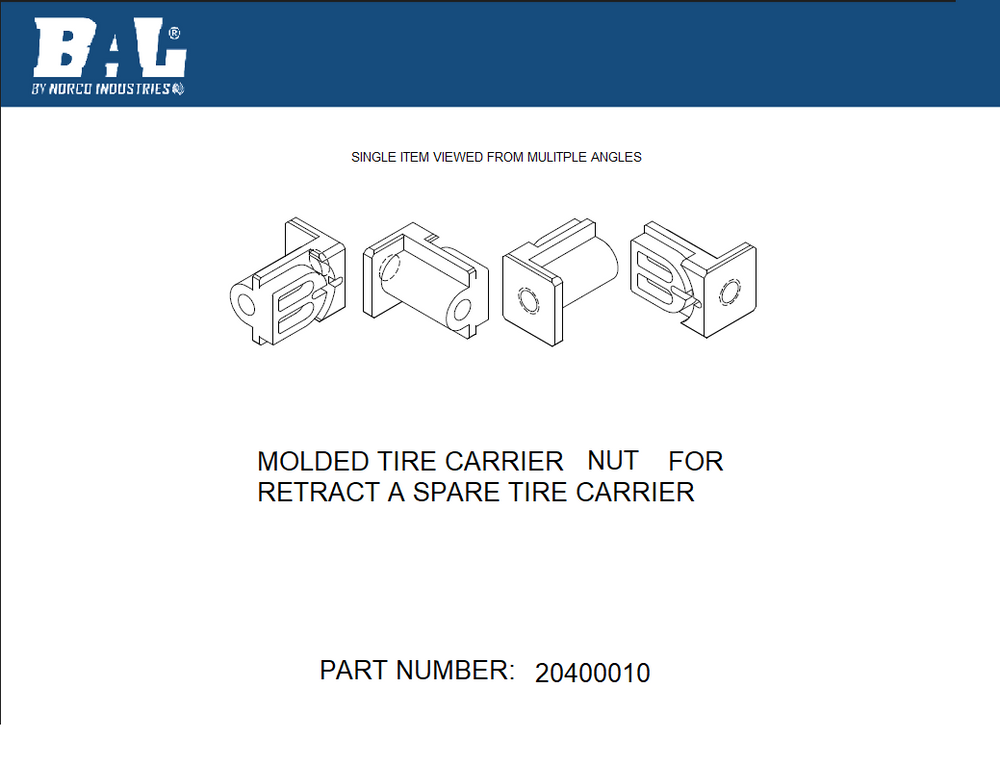 BAL 20400010 Molded Nut for Cable Driven Retract-a-Spare