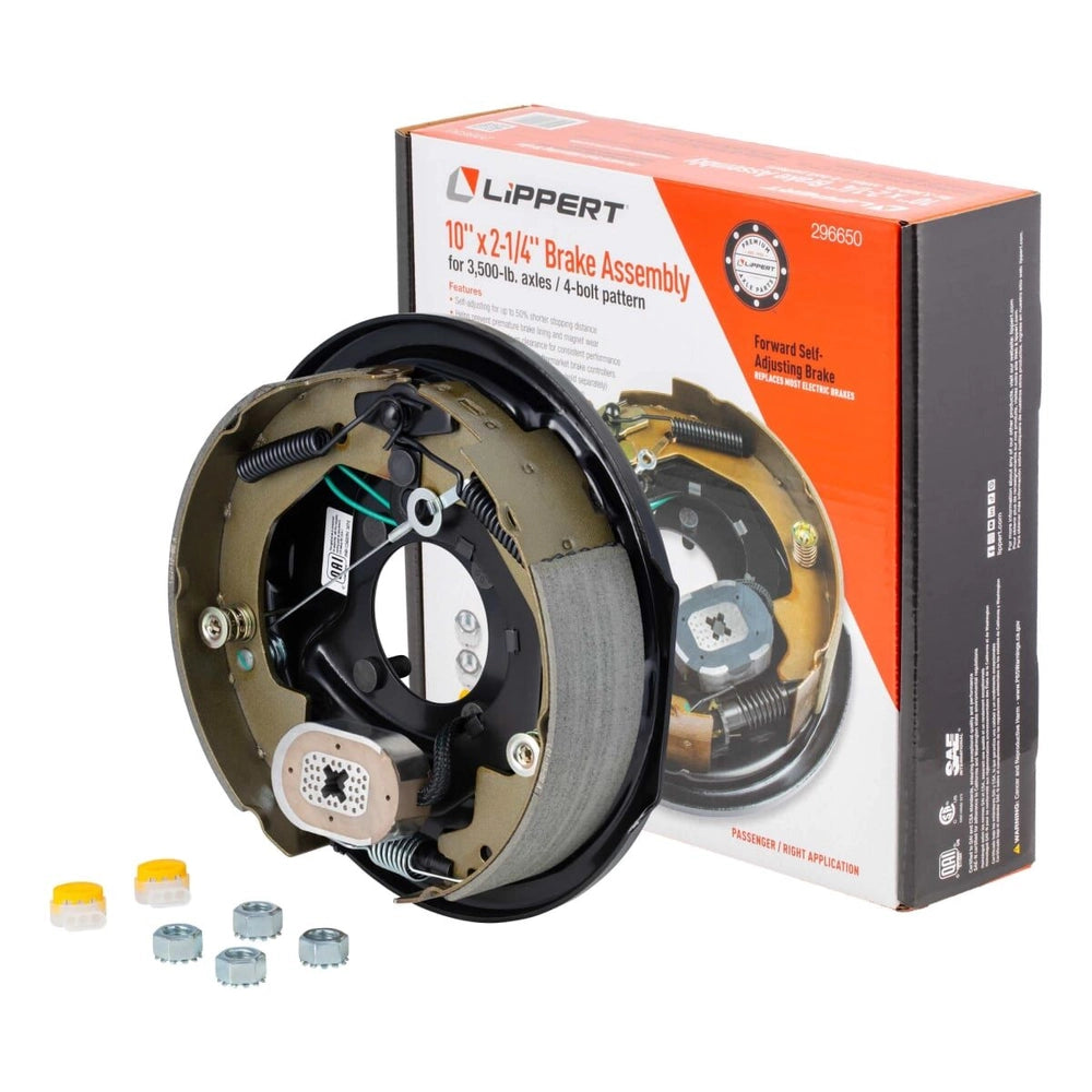 Lippert Forward Self-Adjusting Trailer Brake Assembly - 10" x 2-1/4" Brake Size, 4-Bolt, 3,500-lb. Axles, Right (Passenger) Side