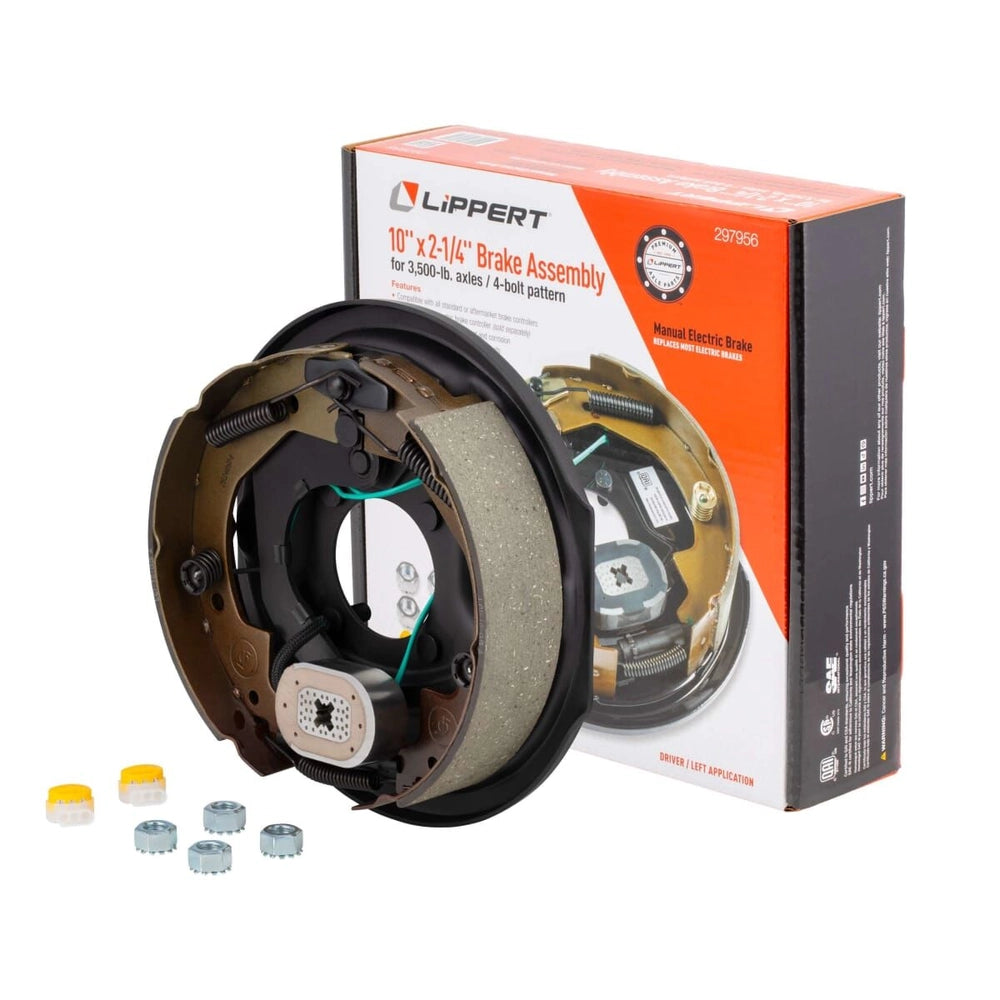 Lippert Electric Trailer Brake Assembly - 10" x 2-1/4" Brake Size, 4-Bolt, 3,500-lb. Axles, Left (Driver) Side