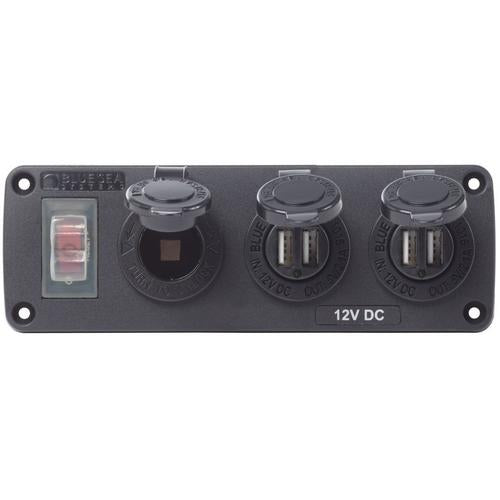 Blue Sea Systems 15A Circuit Breaker, 12V Socket, 2x 2.1A Dual USB Chargers