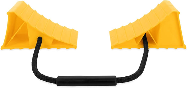 Camco Double RV Wheel Chock with Rope, Yellow