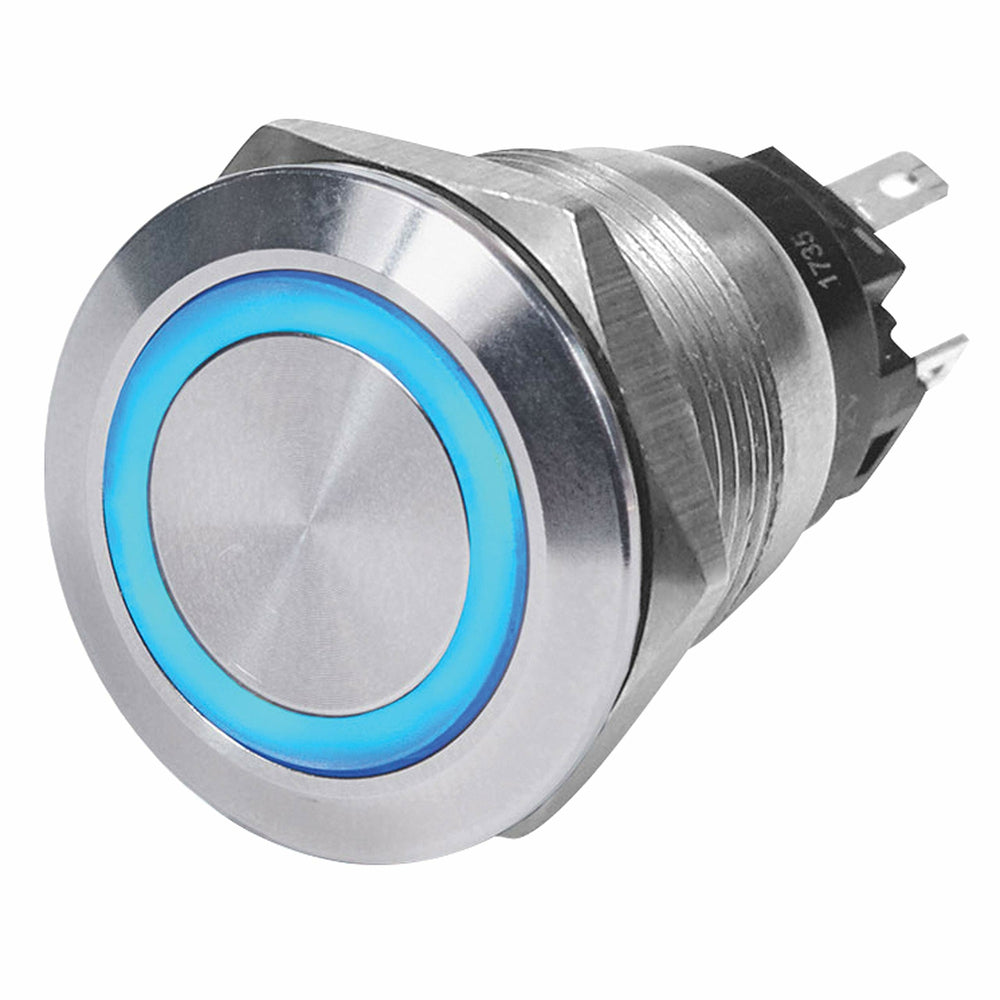 Blue Sea Systems 10A Push Button LED Ring Switch OFF-(ON) Blue