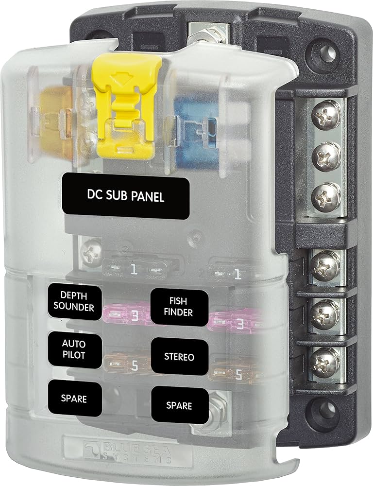 Blue Sea Fuse Block Stblade 6CIRC W/gnd/cvr 5025-BSS