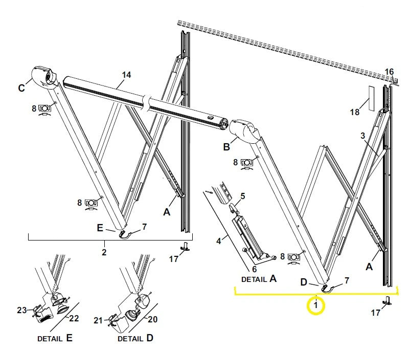 Carefree/ RV Carefree Compass Half Set Right Hand Arm Assembly