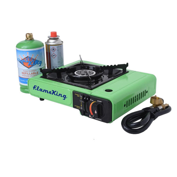 Flame King Portable Multi-Fuel Butane or Propane Camping Stove Burner with Carry