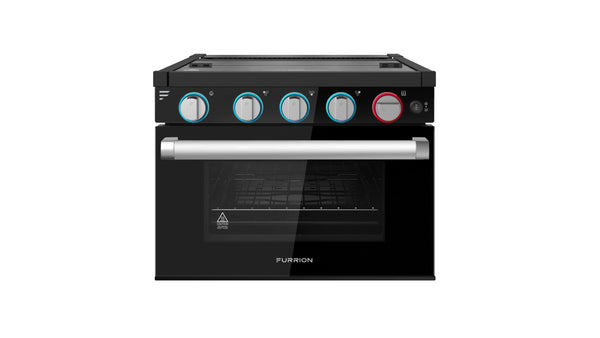 Furrion 3-Burner RV Gas Range Oven with Flame Sense (FFD) - 17", Glass Cover, Black & Stainless Steel Finish #FGR17G3MA2B-BG