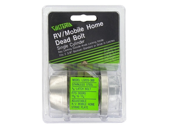 Valterra Deadbolt, Single Cylinder, 5/8" Throw, Stainless Steel, Clam Shell