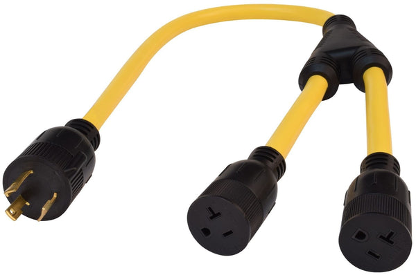 Mighty Cord Generator 30AM to 15/20 AF 3 Prong Y Adapter, Bulk