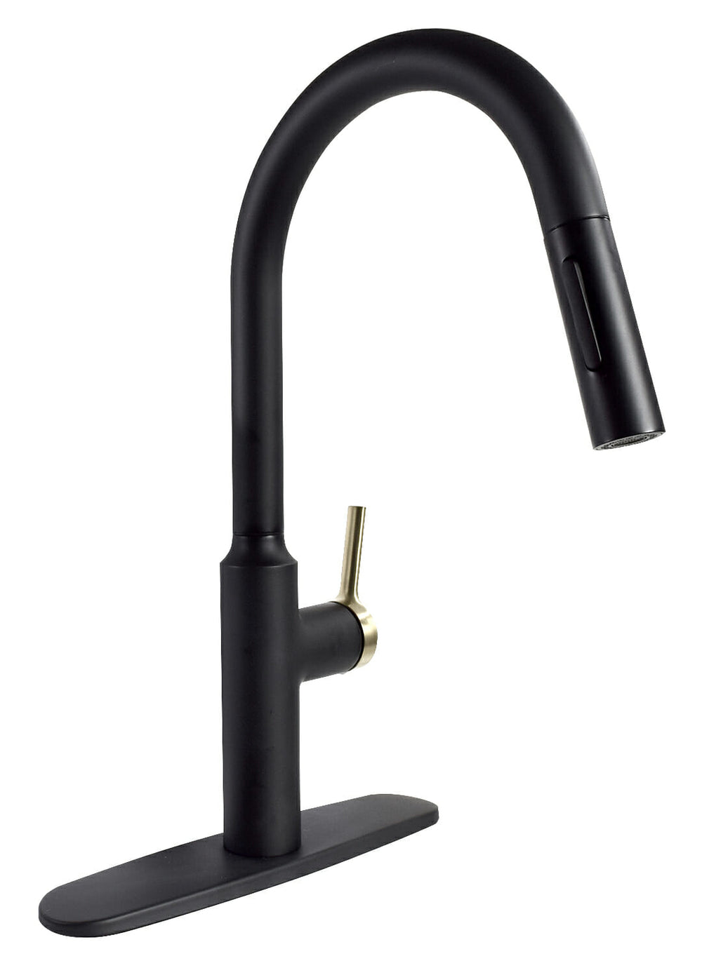 Valterra Premium Slimline Single Handle Pull Down Kitchen Faucet – Black with Gold-tone handle