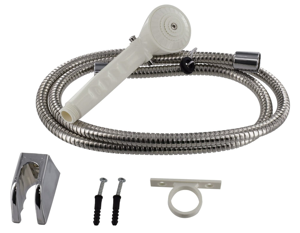 Valterra Hand Held Shower Kits – Interior/Exterior Shower Replacement, White With Double Hooked Stainless Steel Hose, Carded
