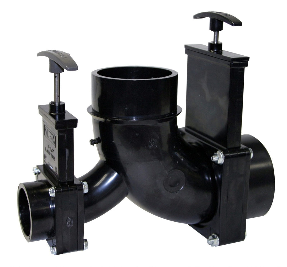 Valterra Ell Double Rotating Valve, 3″ Hub x 1-1/2″ Hub x 3″ Spigot Outlet
