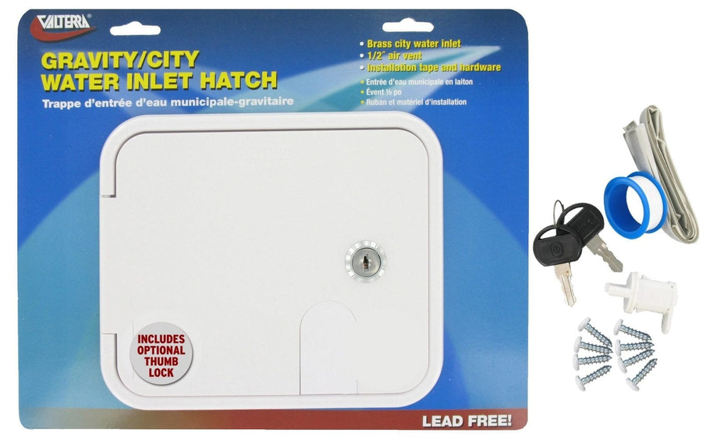 Valterra Gravity/Brass City Water Inlet Hatch, White, Carded