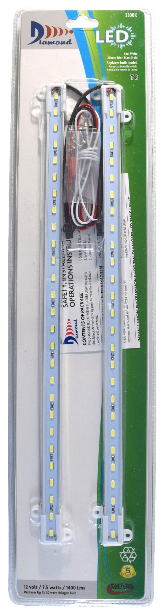 Valterra LED Fluorescent Replacement Kit (18-24” Fluorescent Fixtures) w/ Wiring Harness (T-8), High Output, 1400LUM, 5500K, 2 Pack