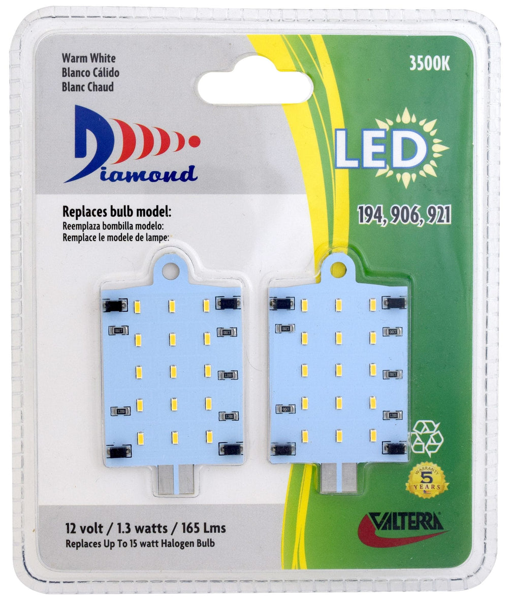Valterra LED Flat Bulb (906-921), Overhead/Top Mount, 135LUM, 3500K, .08A, 2 Pack