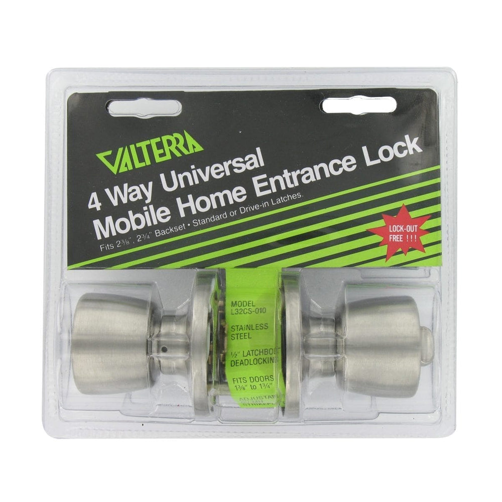 Valterra Door Lock, Entrance Knob x Knob, Stainless Steel, Clam Shell