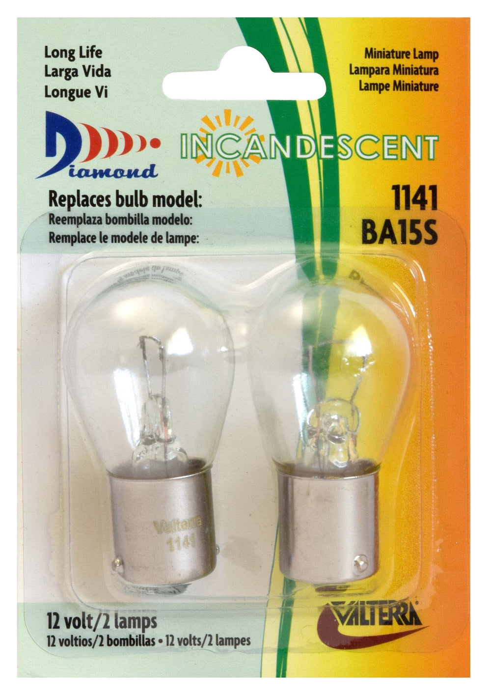 Valterra Std Bulb (1141), S8, Single Contact BA15s, 21CP, 12.8V, 1.44A, Long Life, 2 Pack