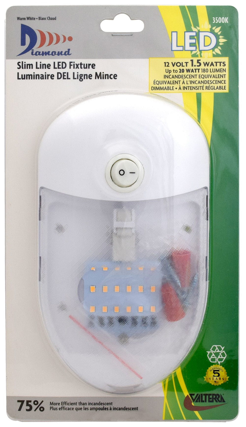 Valterra Slim Line Single LED Dome Light – Warm White