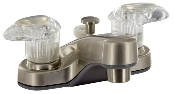 Valterra Catalina 2-Handle Lavatory Diverter for RV’s, “D” Spud, Brushed Nickel With Clear Lever Handles