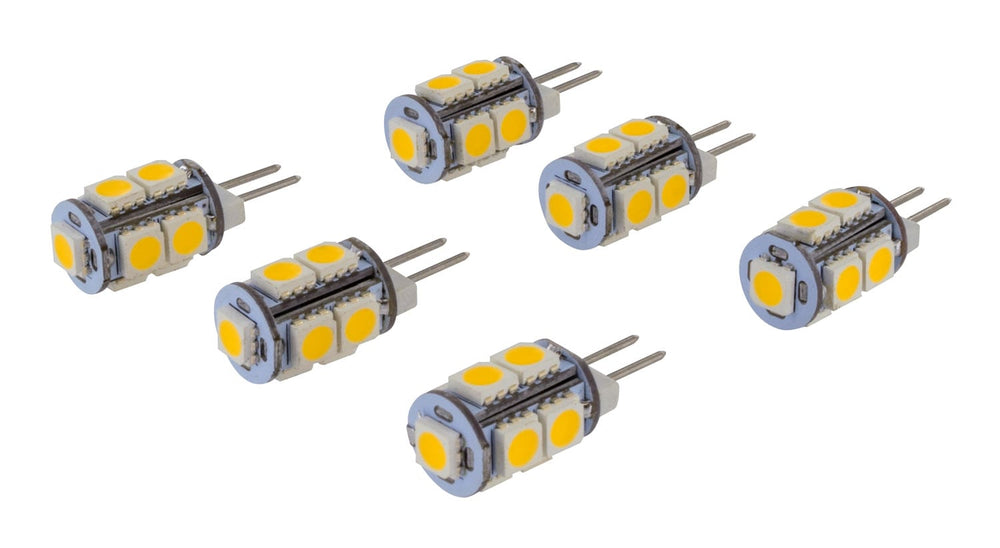 Valterra LED Tower Bulb – Bipin (G4/JC10), Overhead/Top Mount, 165LUM, 3500K, .11A, 10W Eq., 6 Pack