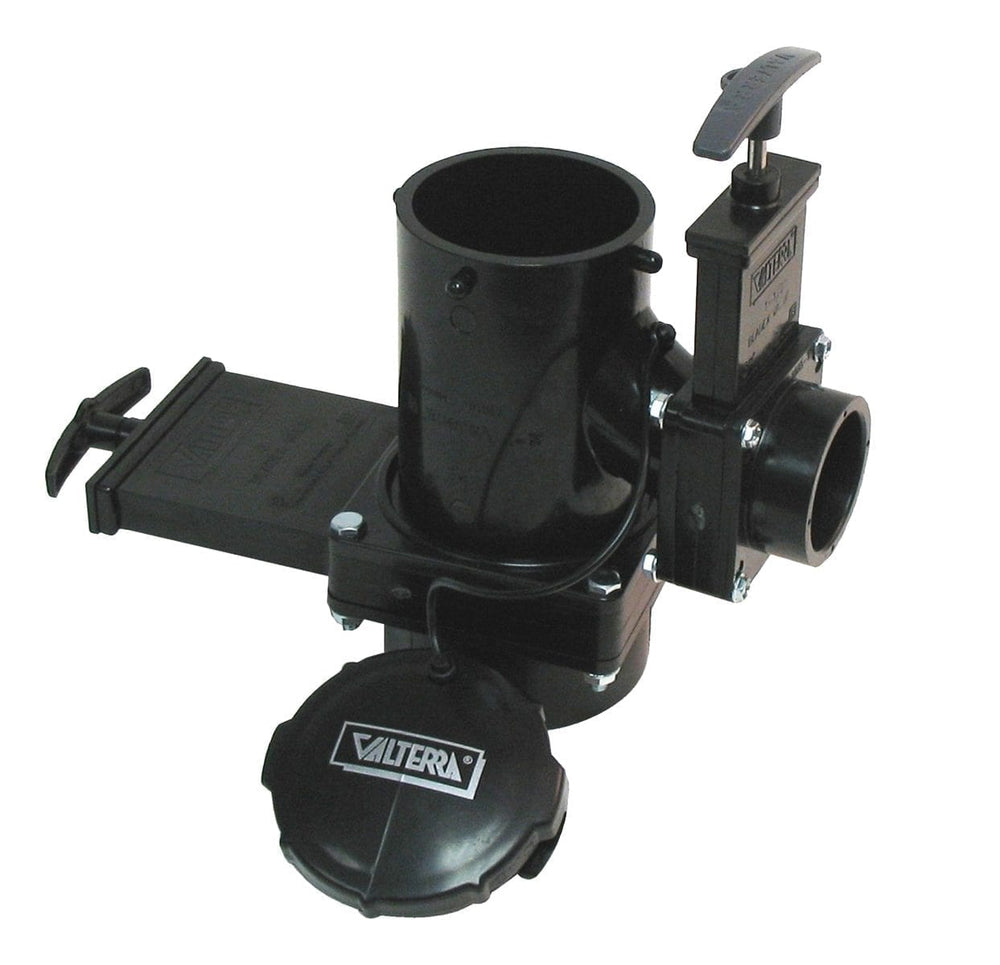 Valterra San Tee Double Rotating Valve, 3″ Hub x 1-1/2″ Hub x 3″ Bayonet Cap