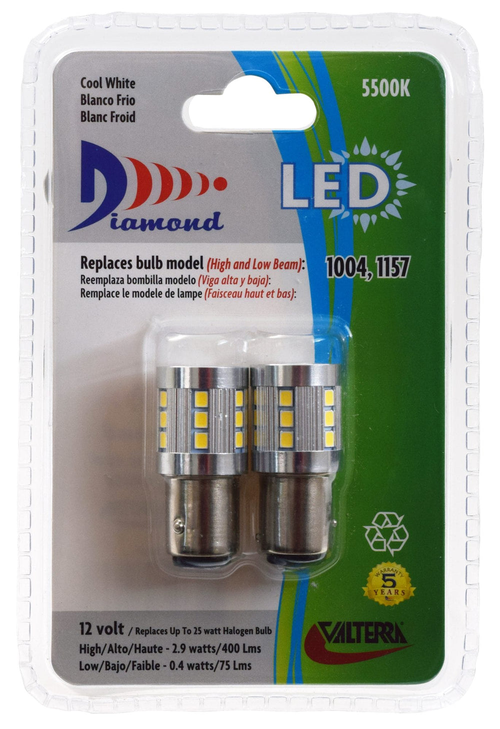 Valterra LED Tower Bulb (1004/1157/1157LL), 400LUM, 5500K, .25A, 2 Pack