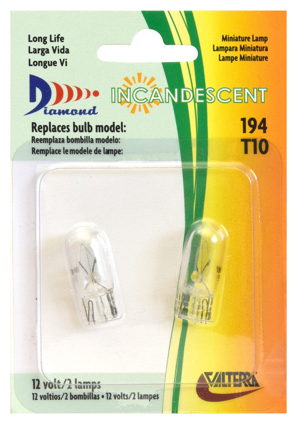 Valterra Std Bulb (194), T10, W2.1×9.5d, 4W, 14V, 2 Pack