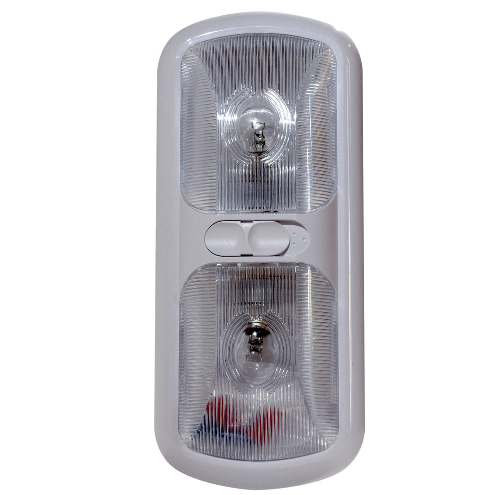 Valterra Std Dome Light, Eurostyle – Double, 2 Wire, 4.75”x11”, 3-Way Switch, 40W