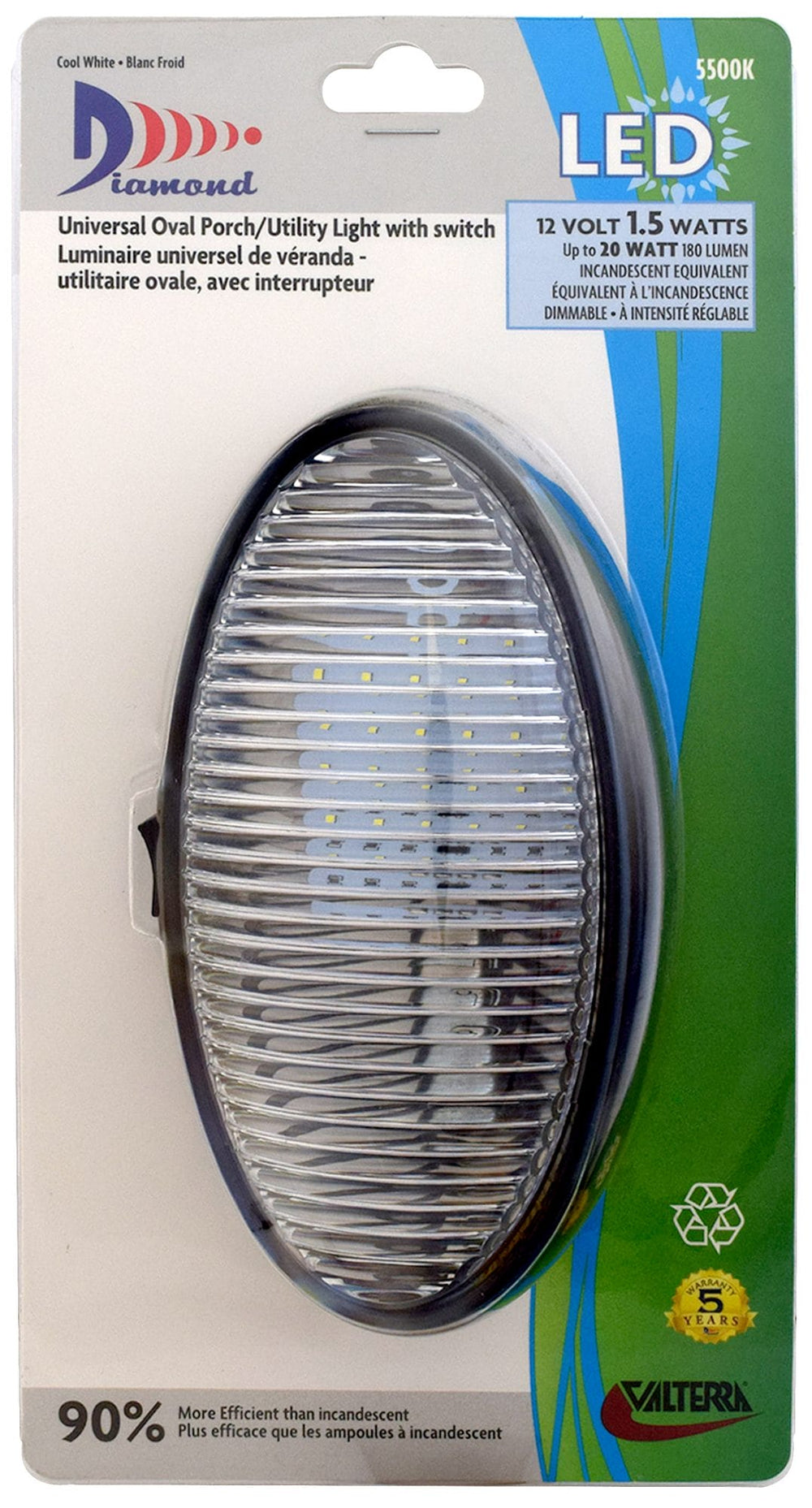 Valterra Black Surface Mount Universal Oval Porch/Utility Light with Switch – Clear