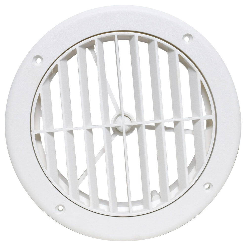 Valterra Heating and A/C Register, 5″, Rotating, Plastic, 1-1/8″ Collar Extension, White, Carded