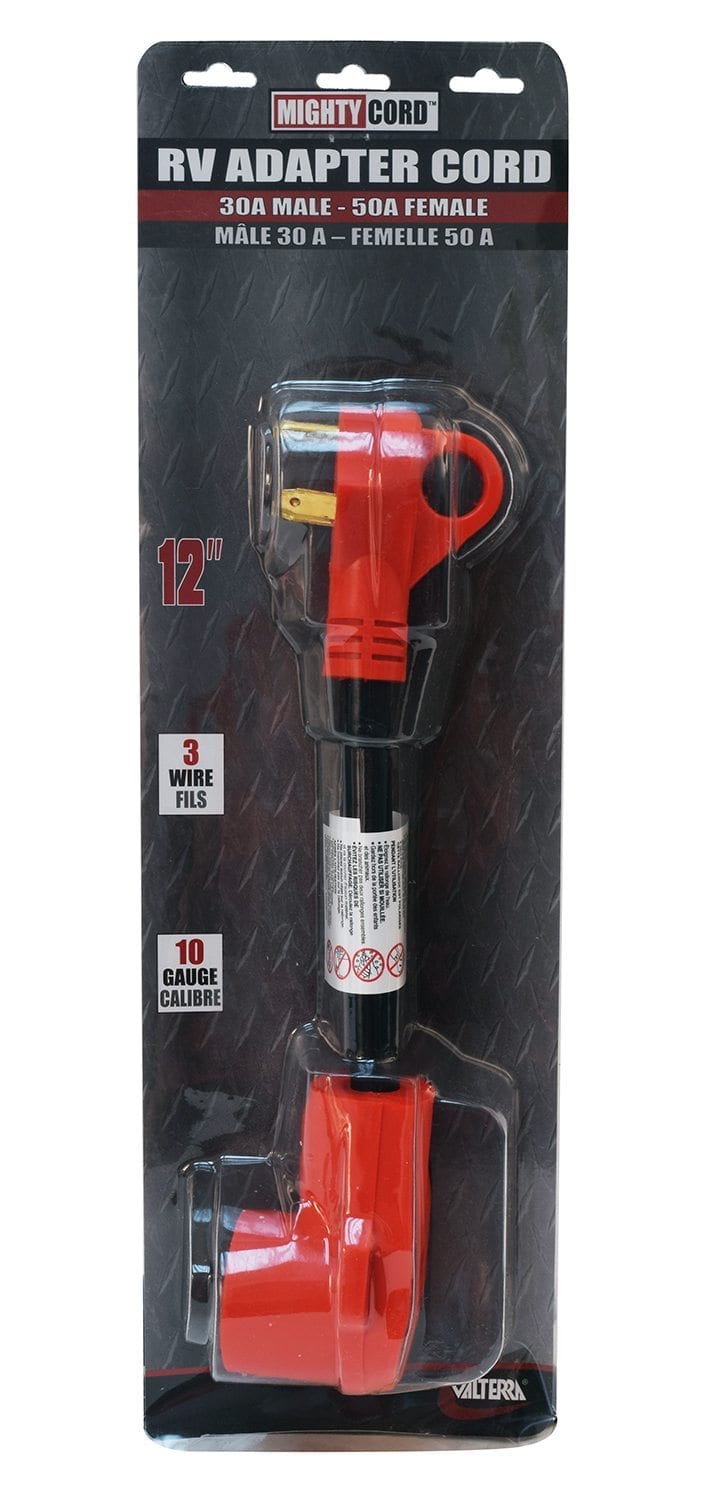 Mighty Cord 30AM-50AF Adapter Cord with Handle, 12″, Red, Carded