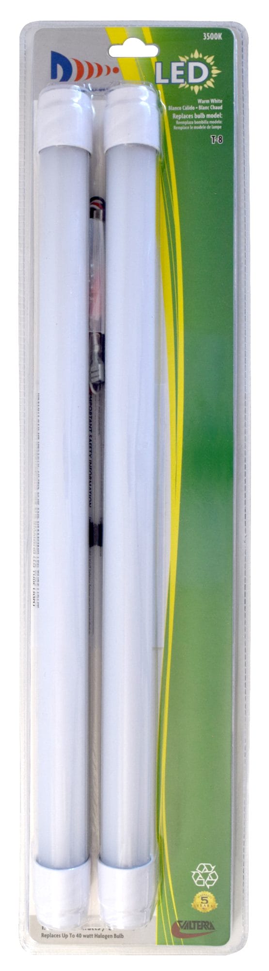 Valterra LED Fluorescent (T-8), 18”, 66 Diode High Output, 700LUM, 3500K, .24A, 40W Eq., 2 Pack