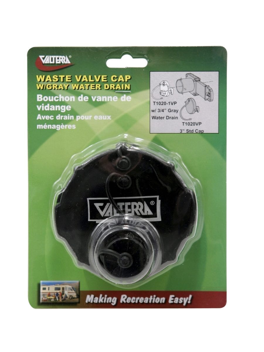 Valterra Waste Valve Cap, 3″, 3/4″ GHT with Cap, Black, Carded