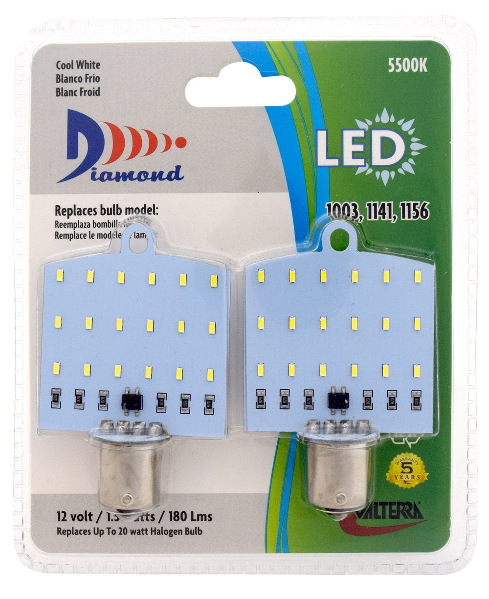 Valterra LED Flat Bulb (1141/1156), Overhead/Top Mount, 180LUM, 5500K, .12A, 2 Pack