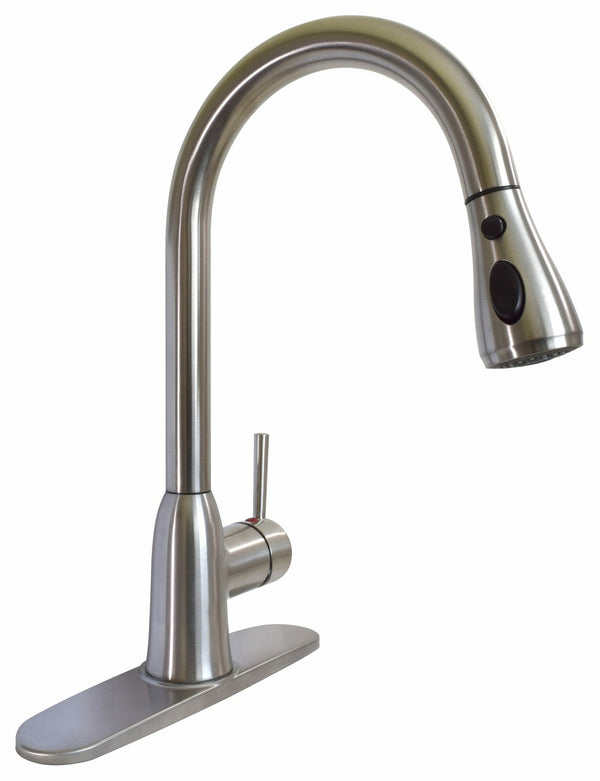 Valterra Premium Slimline Single Handle w/Power Boost Pull Down Kitchen Faucet – Brushed Nickel