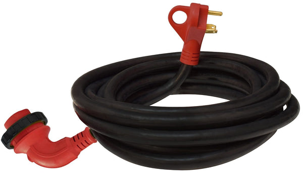 Mighty Cord 30Amp, 90 Degree LED Detachable Power Cord w/ Handle, 25′, Red, Boxed