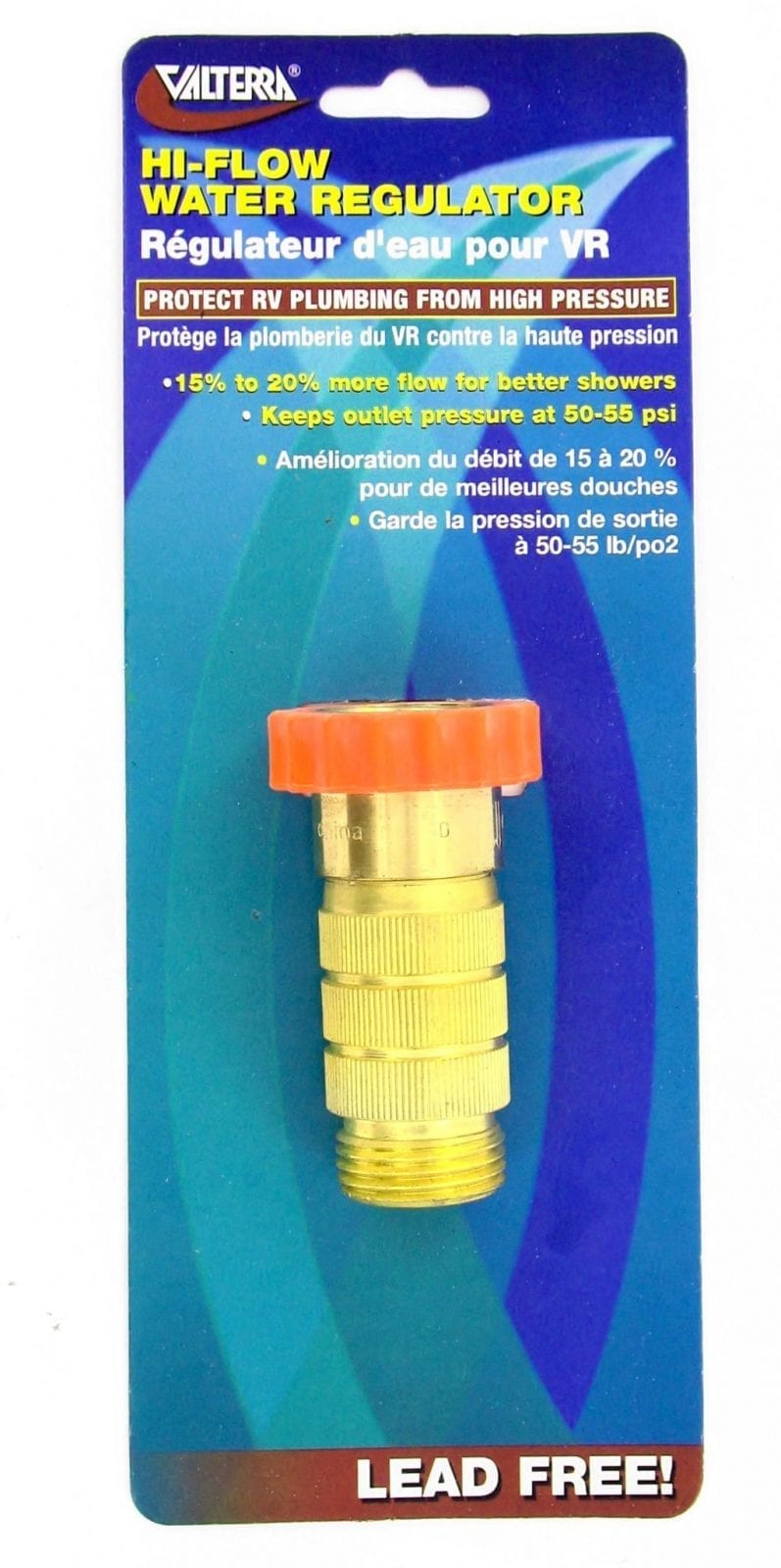 Valterra Water Regulator, High Flow, Brass, Lead-Free, Carded