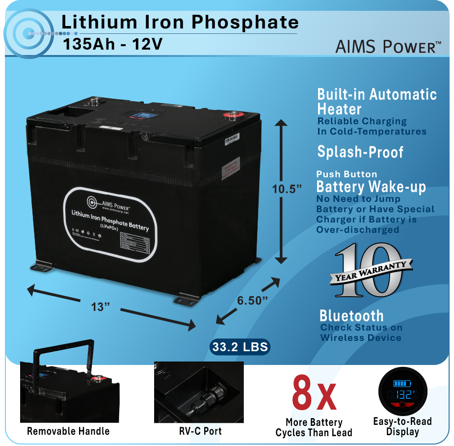 NEW! Lithium Battery 135Ah with Wake Up, Heater & BT Monitoring 12V LiFePO4