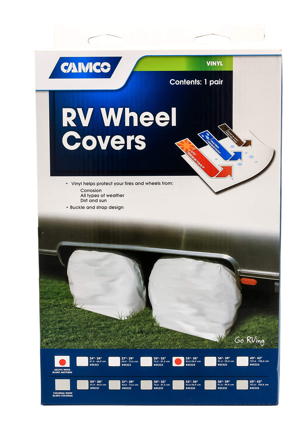 Camco Vinyl RV Tire Covers - 33"-35" - Qty 2 - Arctic White