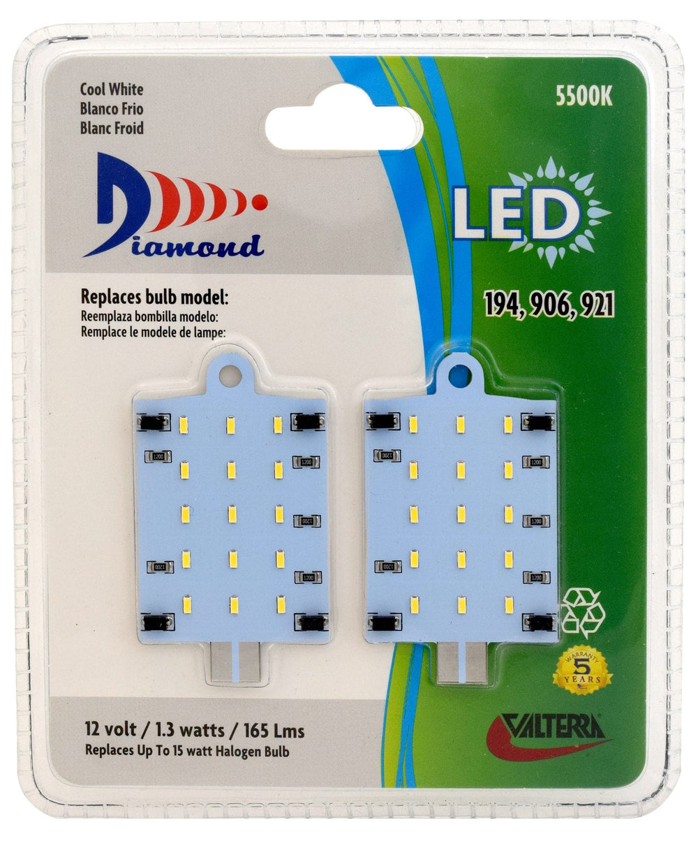 Valterra LED Flat Bulb (906-921), Overhead/Top Mount, 135LUM, 5500K, .08A, 2 Pack